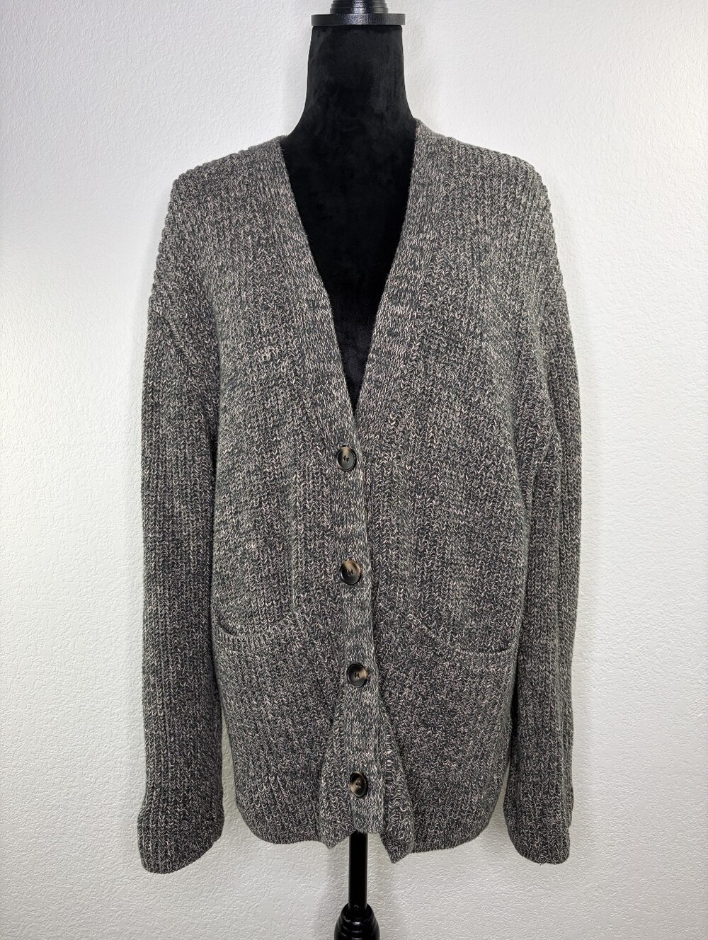 John + Jenn marled knit button-front cardigan Medium